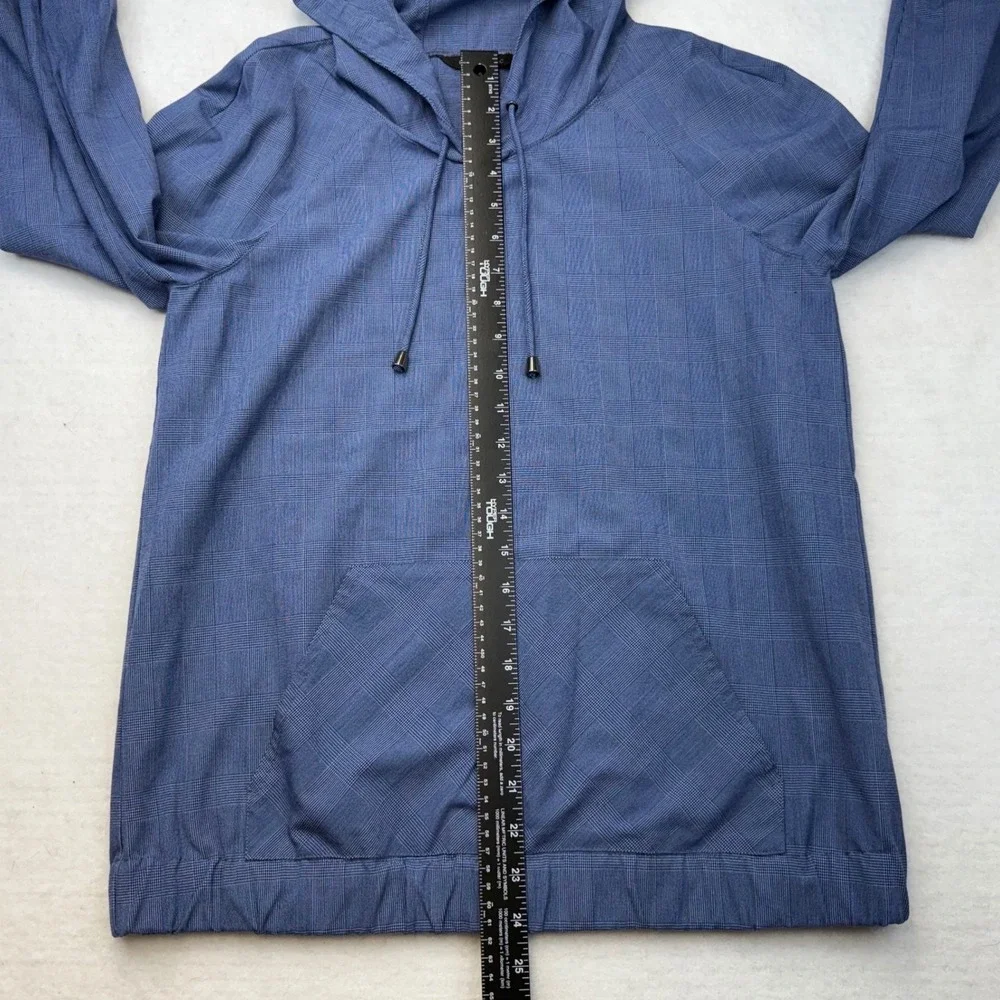 Banana Republic Men Small Blue Plaid Long Sleeve Pullover‎ Hoodie Pocket